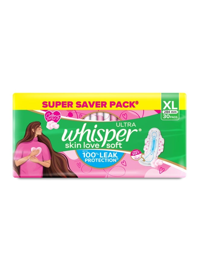 Whisper Ultra Soft Sanitary Pads for Women, XL, 30 Napkins (Pack of 1) - Image 1